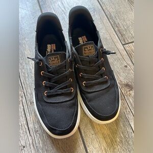 Skechers Black Loafers with Canvas Upper and White Sole